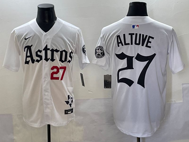 Men 2025 Houston Astros #27 Altuve White Five generations Joint Name Nike MLB Jersey style 6